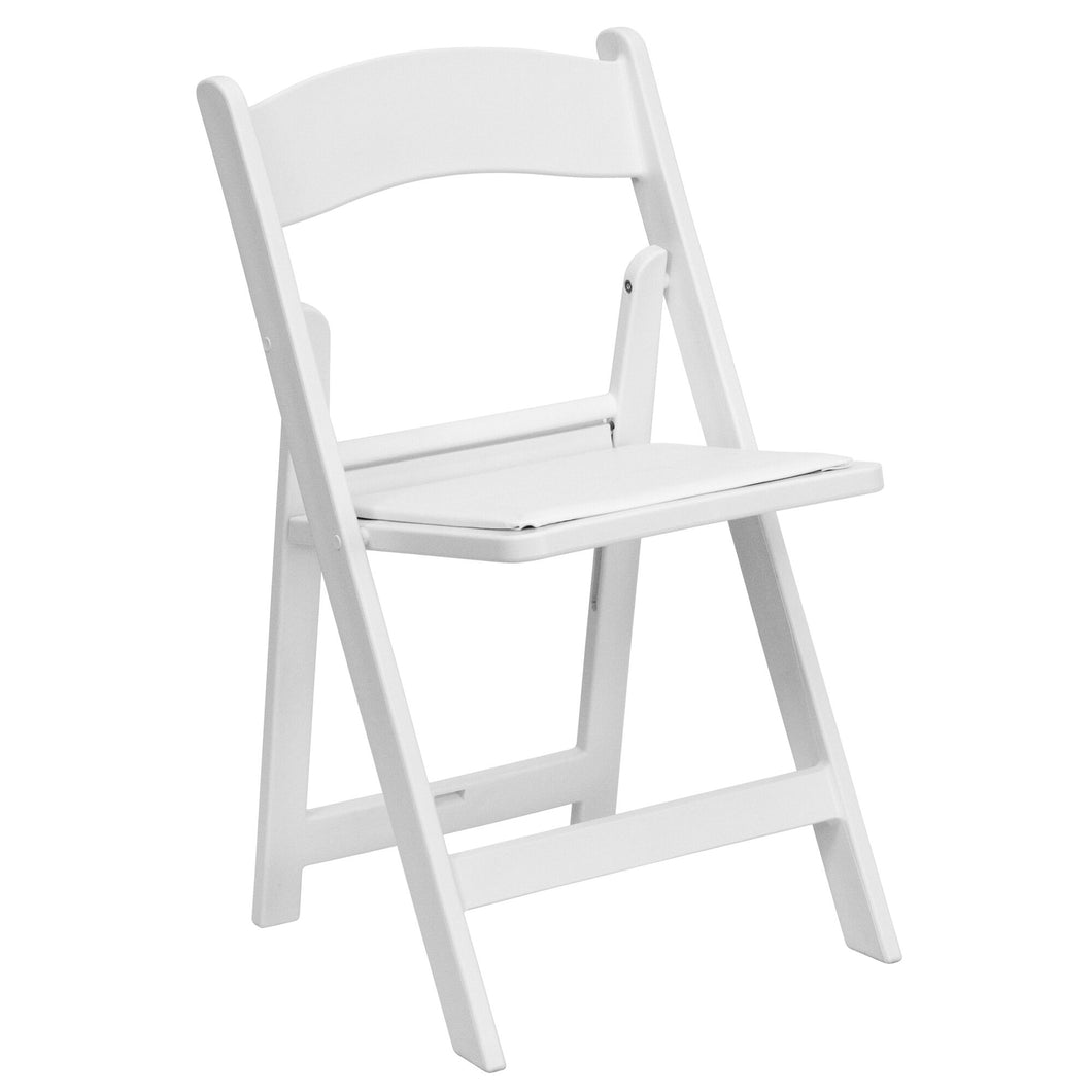 Silla plegable de resina blanca con asiento acolchado